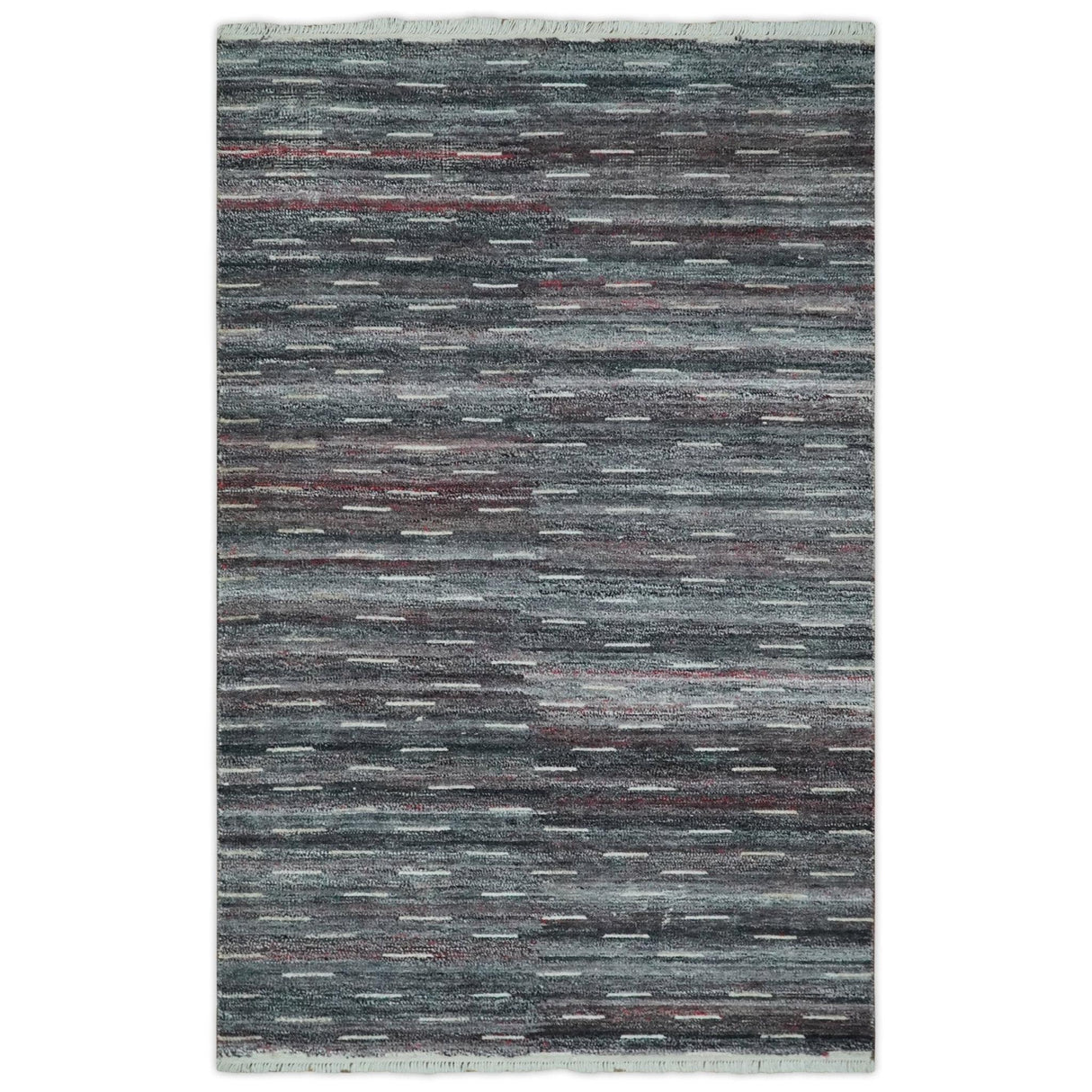 Silver, Gray, Charcoal, and Maroon Modern Abstract Dari 5x8 Pet yarn Area Rug