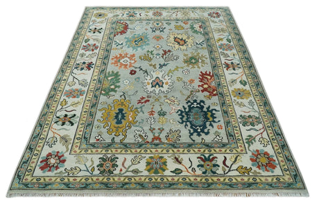 Silver, Ivory and Beige vibrant Colorful Hand knotted Multi Size Traditional Oushak wool Rug
