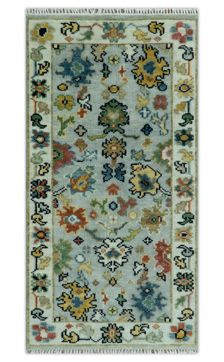 Silver, Ivory and Beige vibrant Colorful Hand knotted Multi Size Traditional Oushak wool Rug