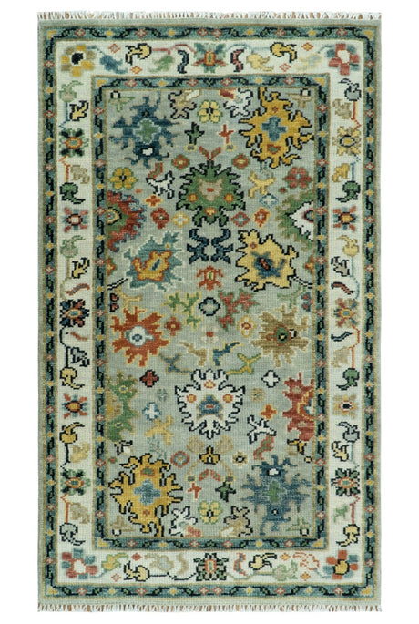 Silver, Ivory and Beige vibrant Colorful Hand knotted Multi Size Traditional Oushak wool Rug
