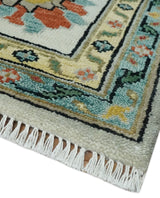 Silver, Ivory and Beige vibrant Colorful Hand knotted Multi Size Traditional Oushak wool Rug