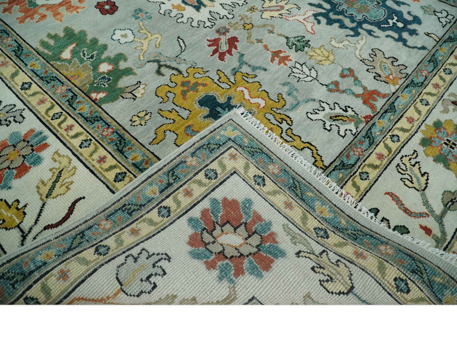 Silver, Ivory and Beige vibrant Colorful Hand knotted Multi Size Traditional Oushak wool Rug