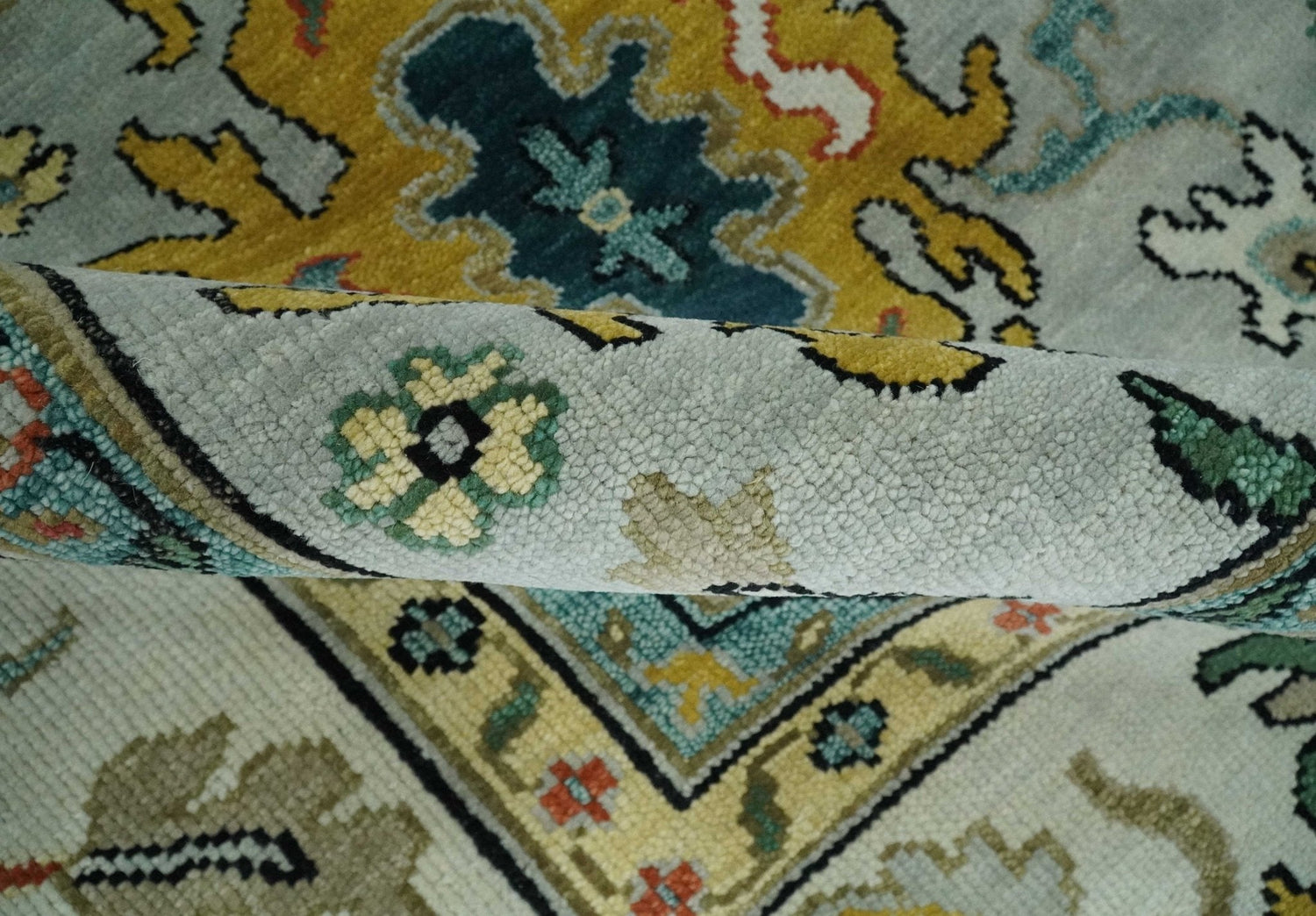 Silver, Ivory and Beige vibrant Colorful Hand knotted Multi Size Traditional Oushak wool Rug