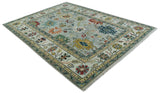 Silver, Ivory and Beige vibrant Colorful Hand knotted Multi Size Traditional Oushak wool Rug