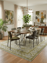 Silver, Olive and Green Traditional Floral Design Custom Made wool area rug