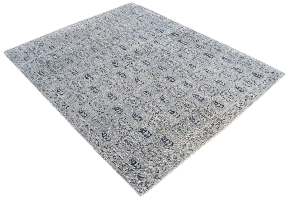 Silver Traditional Style Hand Knotted 8x10 Wool Area Rug