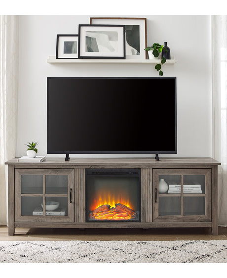 Simple Fireplace Console with Glass Doors-Fireplace-Parc Decor