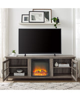 Simple Fireplace Console with Glass Doors-Fireplace-Parc Decor