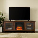Simple Fireplace Console with Glass Doors-Fireplace-Parc Decor