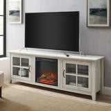 Simple Fireplace Console with Glass Doors-Fireplace-Parc Decor