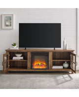 Simple Fireplace Console with Glass Doors-Fireplace-Parc Decor