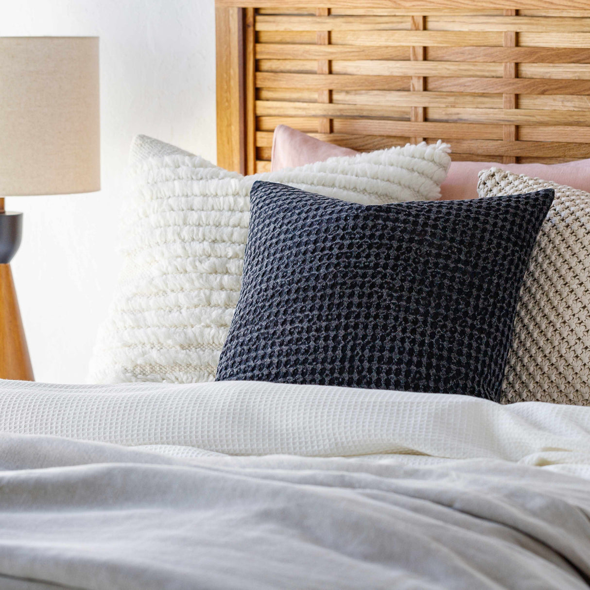 Skipperville Textured Black Woven Square Throw Pillow-Throw Pillows-Parc Decor