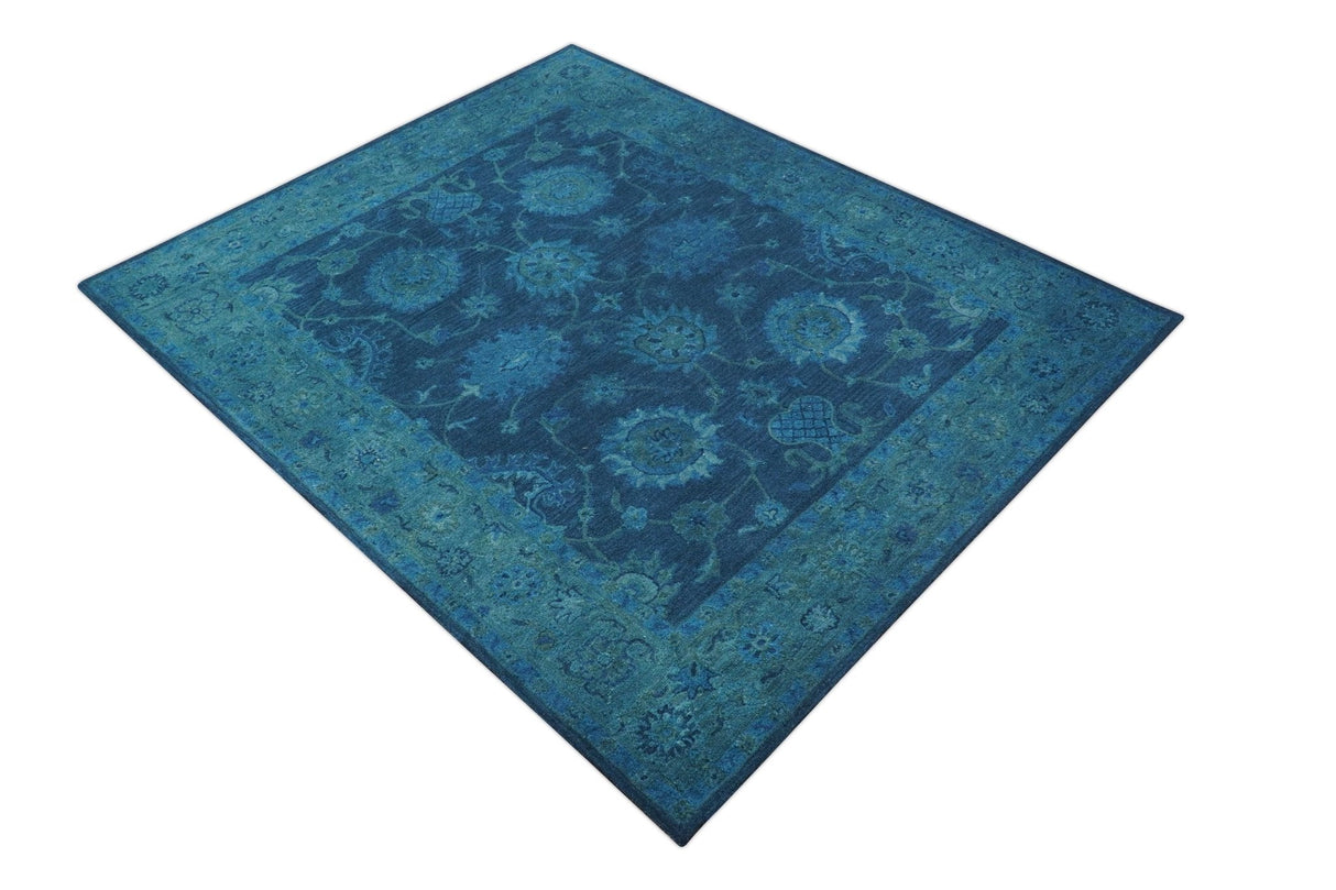 Sky Custom Made Blue Traditional Oushak Design Overdyed Wool Rug