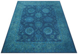 Sky Custom Made Blue Traditional Oushak Design Overdyed Wool Rug