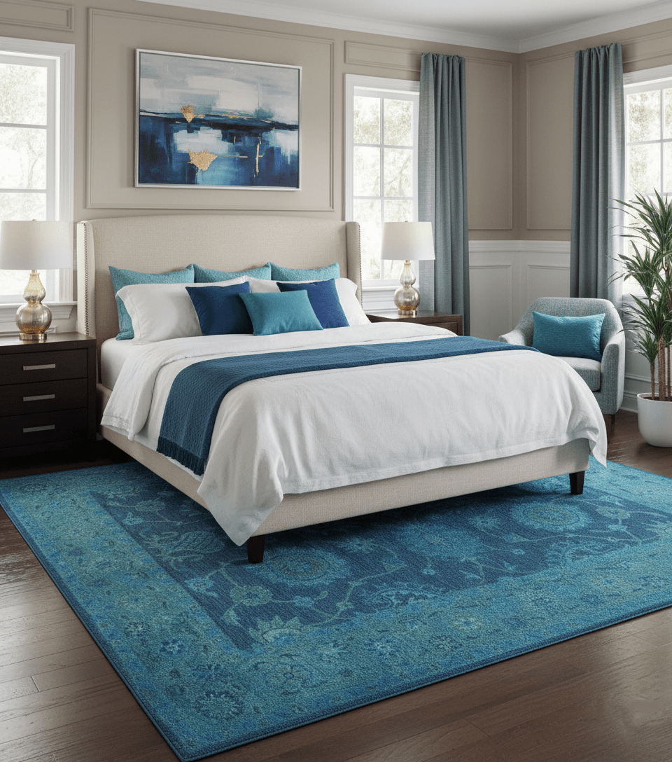 Sky Custom Made Blue Traditional Oushak Design Overdyed Wool Rug