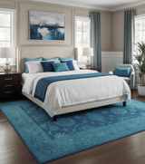 Sky Custom Made Blue Traditional Oushak Design Overdyed Wool Rug