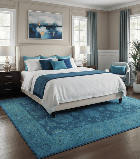 Sky Custom Made Blue Traditional Oushak Design Overdyed Wool Rug