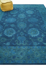 Sky Custom Made Blue Traditional Oushak Design Overdyed Wool Rug
