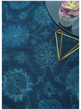 Sky Custom Made Blue Traditional Oushak Design Overdyed Wool Rug
