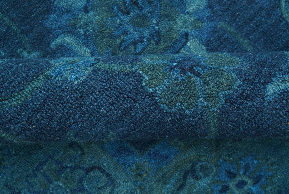 Sky Custom Made Blue Traditional Oushak Design Overdyed Wool Rug