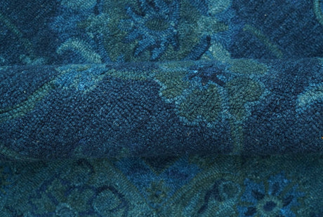 Sky Custom Made Blue Traditional Oushak Design Overdyed Wool Rug