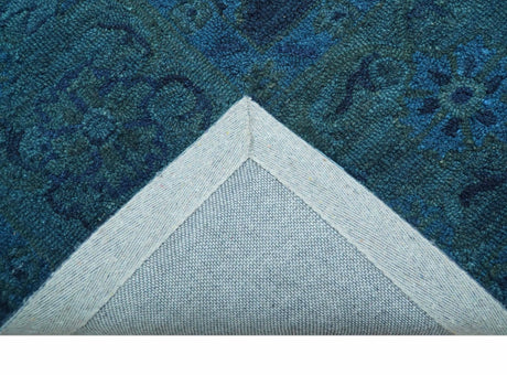 Sky Custom Made Blue Traditional Oushak Design Overdyed Wool Rug