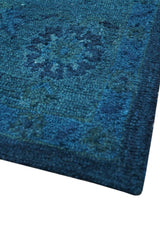 Sky Custom Made Blue Traditional Oushak Design Overdyed Wool Rug