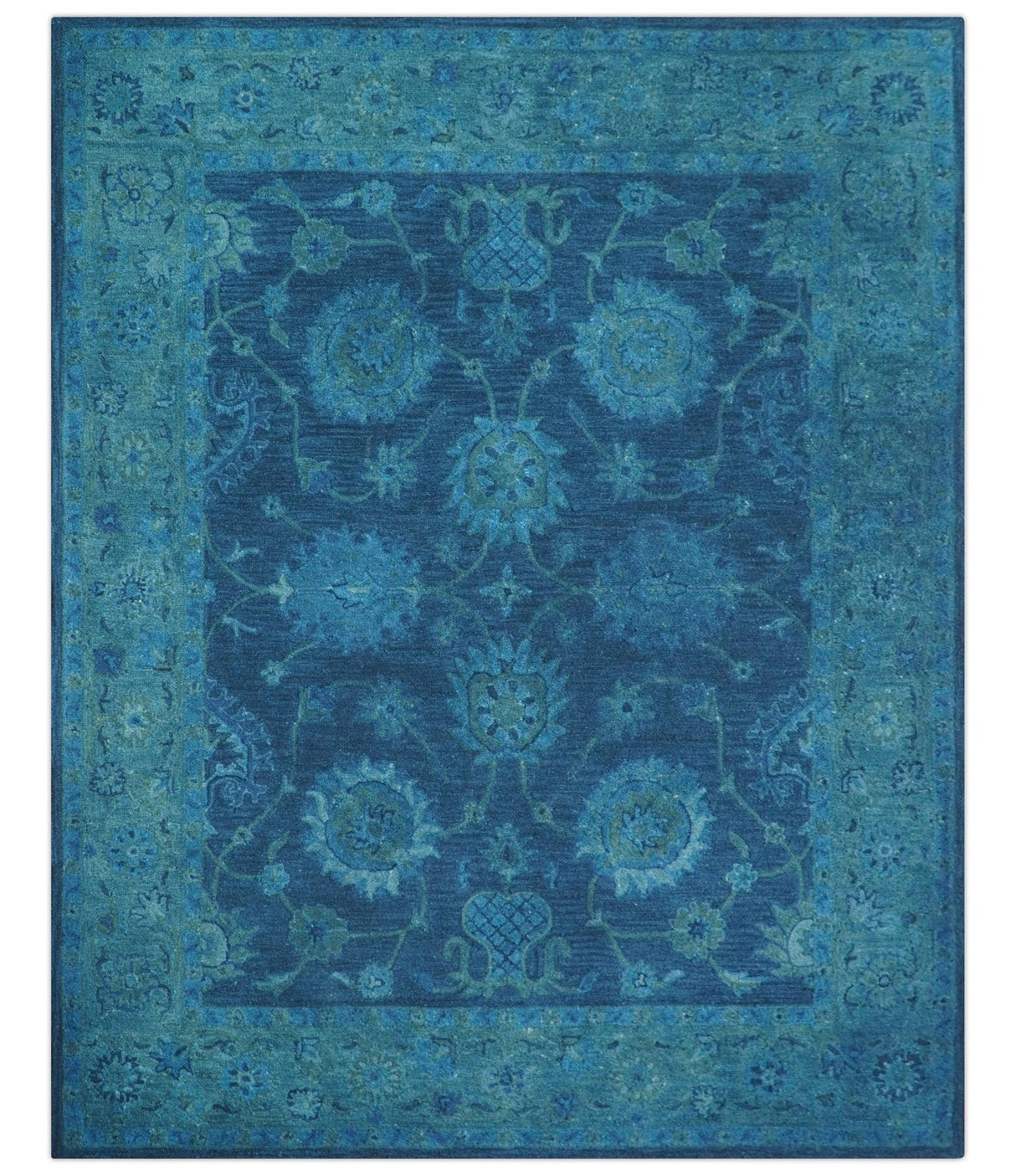 Sky Custom Made Blue Traditional Oushak Design Overdyed Wool Rug