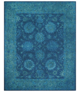 Sky Custom Made Blue Traditional Oushak Design Overdyed Wool Rug