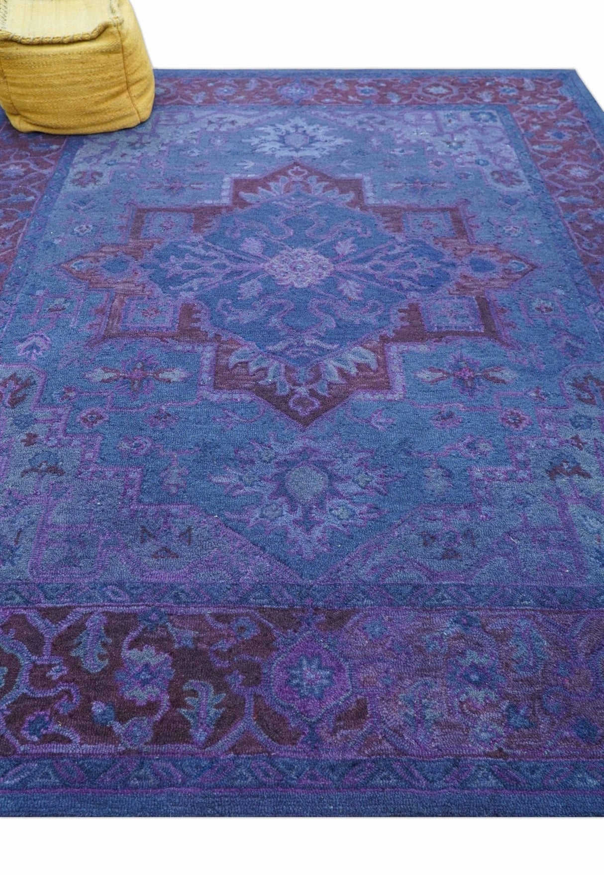 Sky Traditional Design Purple Hand Tufted Overdyed Wool Rug