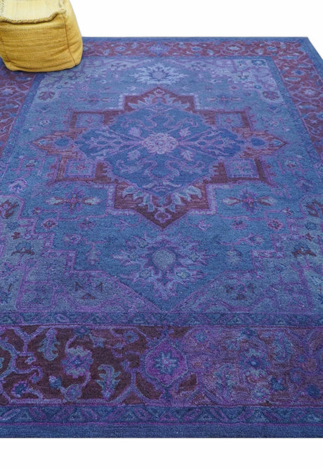 Sky Traditional Design Purple Hand Tufted Overdyed Wool Rug