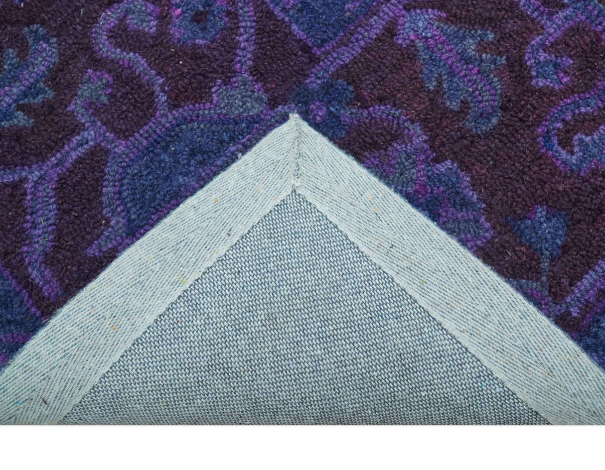 Sky Traditional Design Purple Hand Tufted Overdyed Wool Rug
