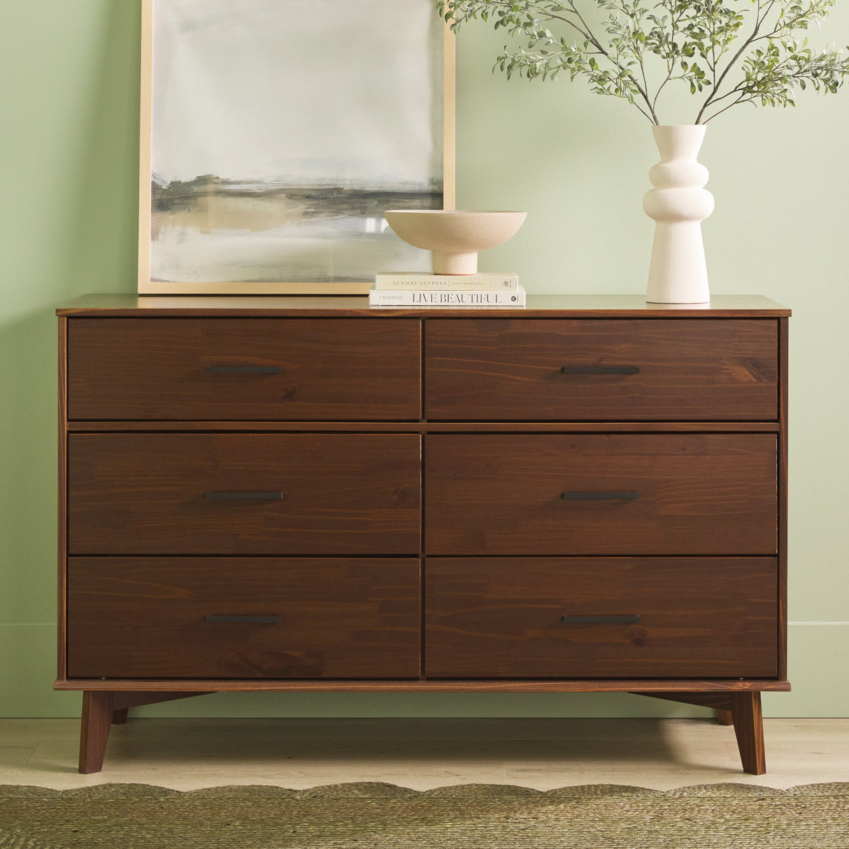 Sloane 6-Drawer Modern Solid Wood Dresser with Metal Handles-Bedroom-Parc Decor