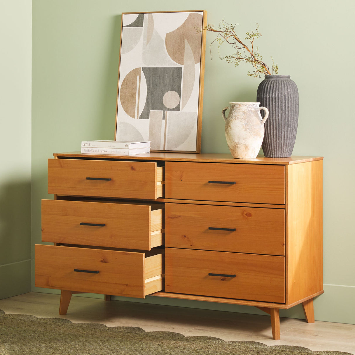Sloane 6-Drawer Modern Solid Wood Dresser with Metal Handles-Bedroom-Parc Decor