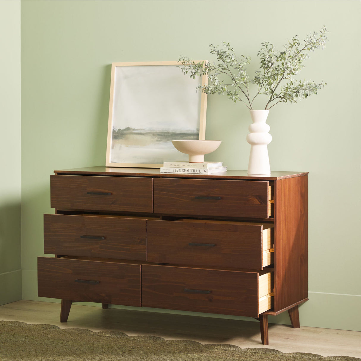 Sloane 6-Drawer Modern Solid Wood Dresser with Metal Handles-Bedroom-Parc Decor