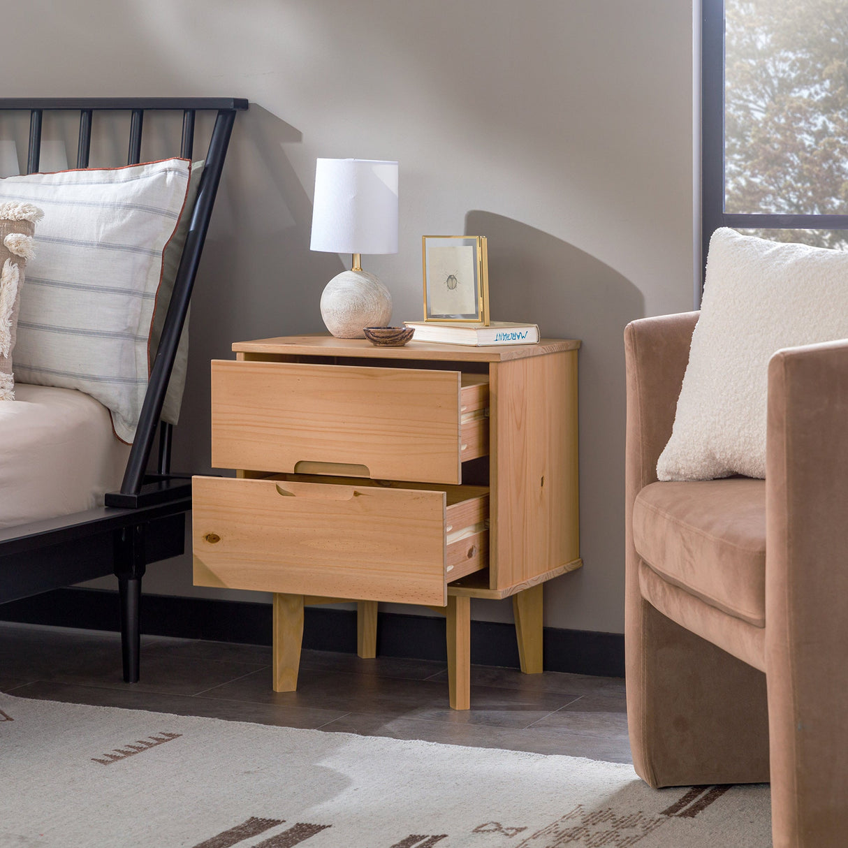 Sloane Mid Century Modern Solid Wood Nightstand-Bedroom-Parc Decor