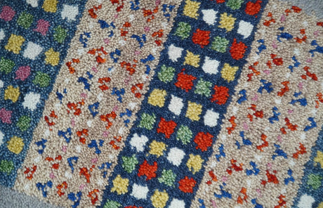 Small 1.5x2 Gray, Blue and Camel Wool Hand Knotted traditional Vintage Antique Southwestern Tribal Gabbeh | TRDCP566152-Area Rug-Parc Decor