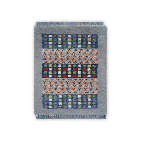 Small 1.5x2 Gray, Blue and Camel Wool Hand Knotted traditional Vintage Antique Southwestern Tribal Gabbeh | TRDCP566152-Area Rug-Parc Decor