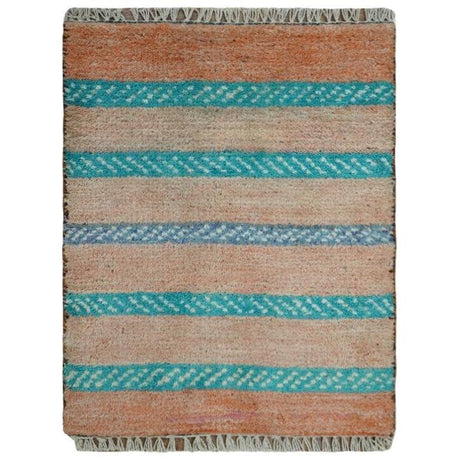 Small 1.5x2 Peach and Blue Wool Hand Knotted traditional Persian Vintage Antique Southwestern Gabbeh Rug| TRDCP347152-Area Rug-Parc Decor