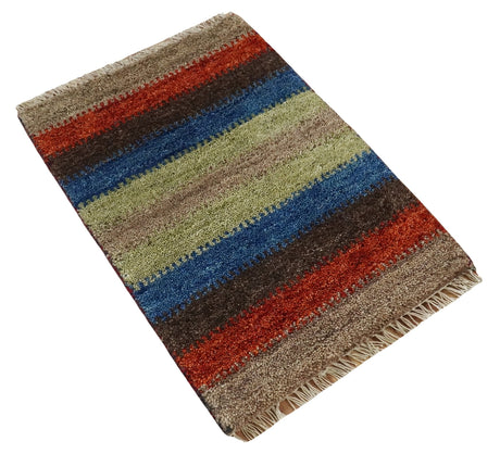 Small 1.5x2 Red, Blue and Green Wool Hand Knotted traditional Persian Vintage Antique Southwestern Gabbeh Rug| TRDCP307152-Area Rug-Parc Decor