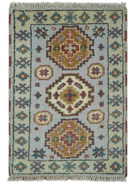 Small 2x3 Gray and Camel Wool Hand Knotted traditional Persian Vintage Antique Southwestern Kazak | TRDCP28123-Area Rug-Parc Decor