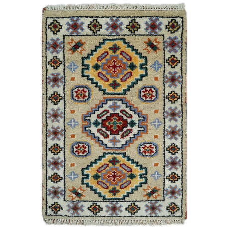 Small 2x3 Gray and Camel Wool Hand Knotted traditional Persian Vintage Antique Southwestern Kazak | TRDCP28123-Area Rug-Parc Decor