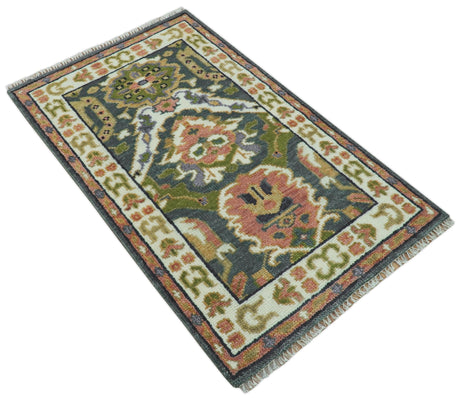 Small 3x5 Green And Gray Hand Knotted Wool Rug