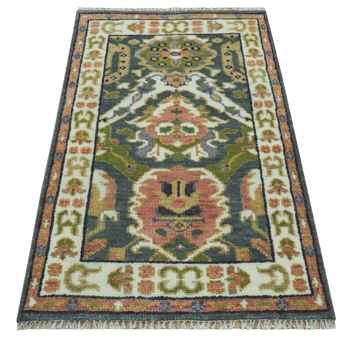 Small 3x5 Green And Gray Hand Knotted Wool Rug