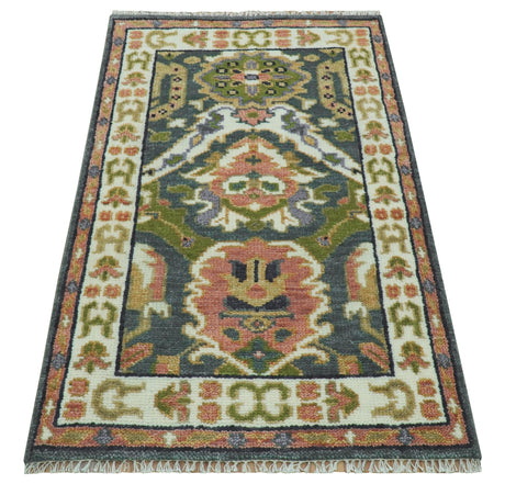 Small 3x5 Green And Gray Hand Knotted Wool Rug