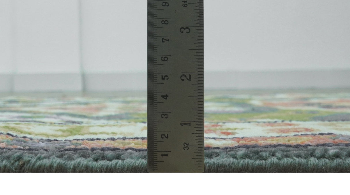 Small 3x5 Green And Gray Hand Knotted Wool Rug