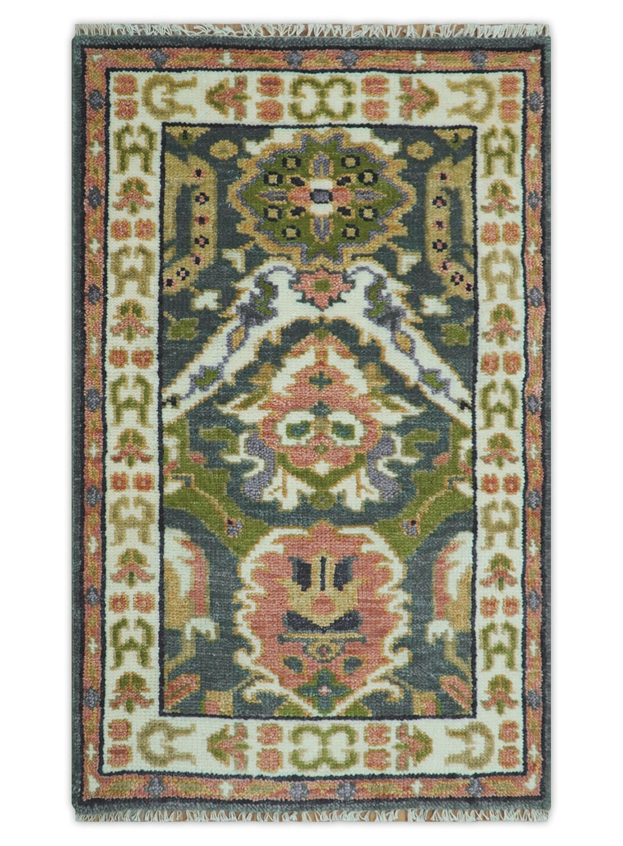 Small 3x5 Green And Gray Hand Knotted Wool Rug