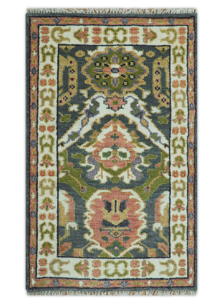 Small 3x5 Green And Gray Hand Knotted Wool Rug