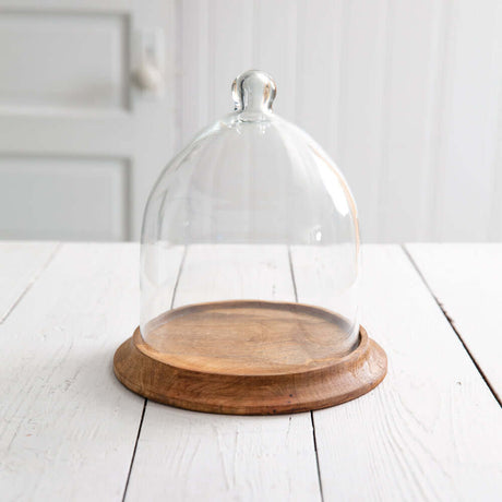 Small Glass Bell Shaped Cloche with Wooden Base-Kitchenware-Parc Decor