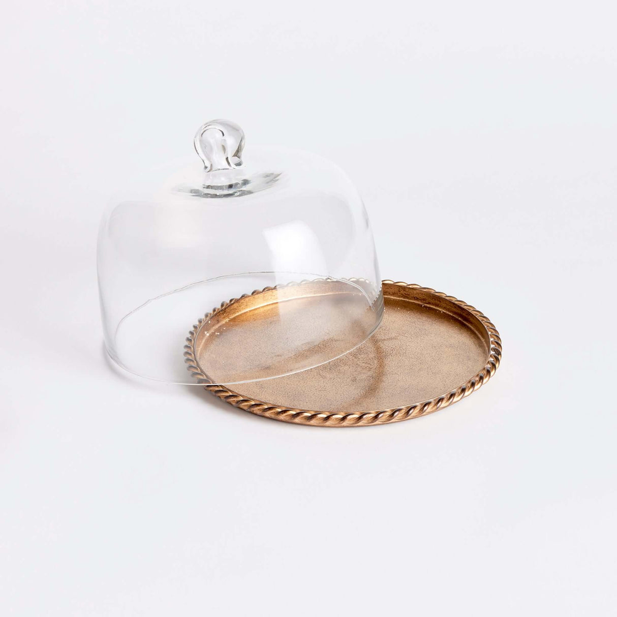 Small Vintage Glass Cloche with Gold Braided Tray-Cloche-Parc Decor
